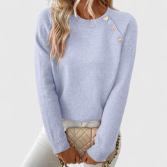 Eileen button-shoulder crew neck sweater in white, detail view