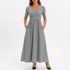 Celeste flowing stretch maxi dress in gray