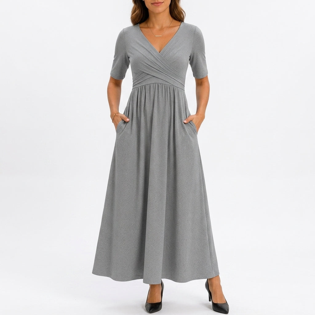Celeste flowing stretch maxi dress in gray