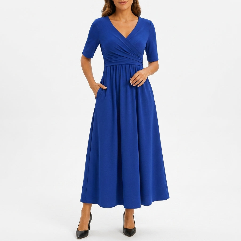 Celeste flowing stretch maxi dress in blue