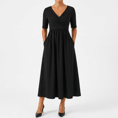Celeste flowing stretch maxi dress in black