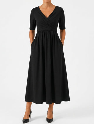 Celeste flowing stretch maxi dress in black