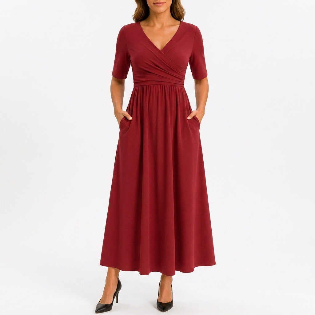 Celeste flowing stretch maxi dress in red