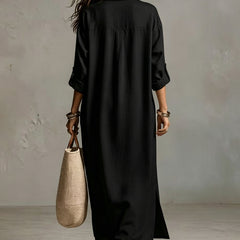 Margaret button-front maxi shirt dress, side view
