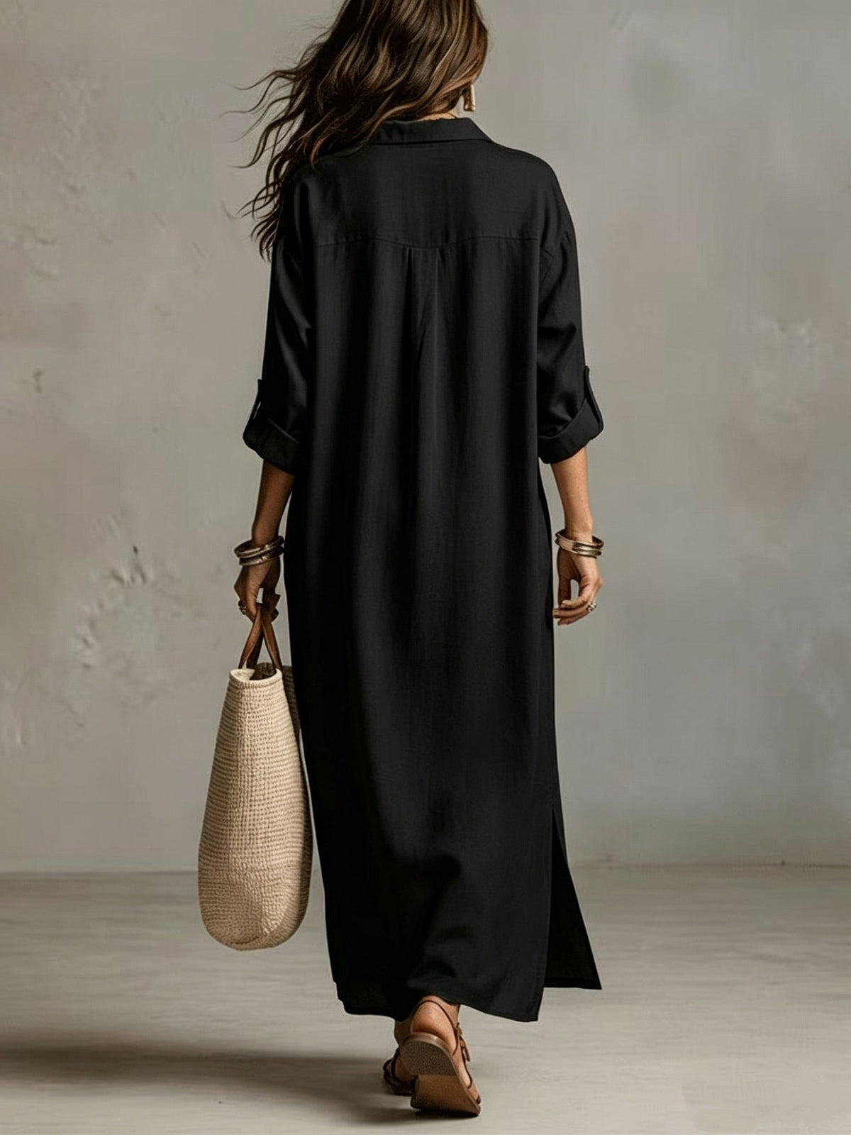 Margaret button-front maxi shirt dress, side view