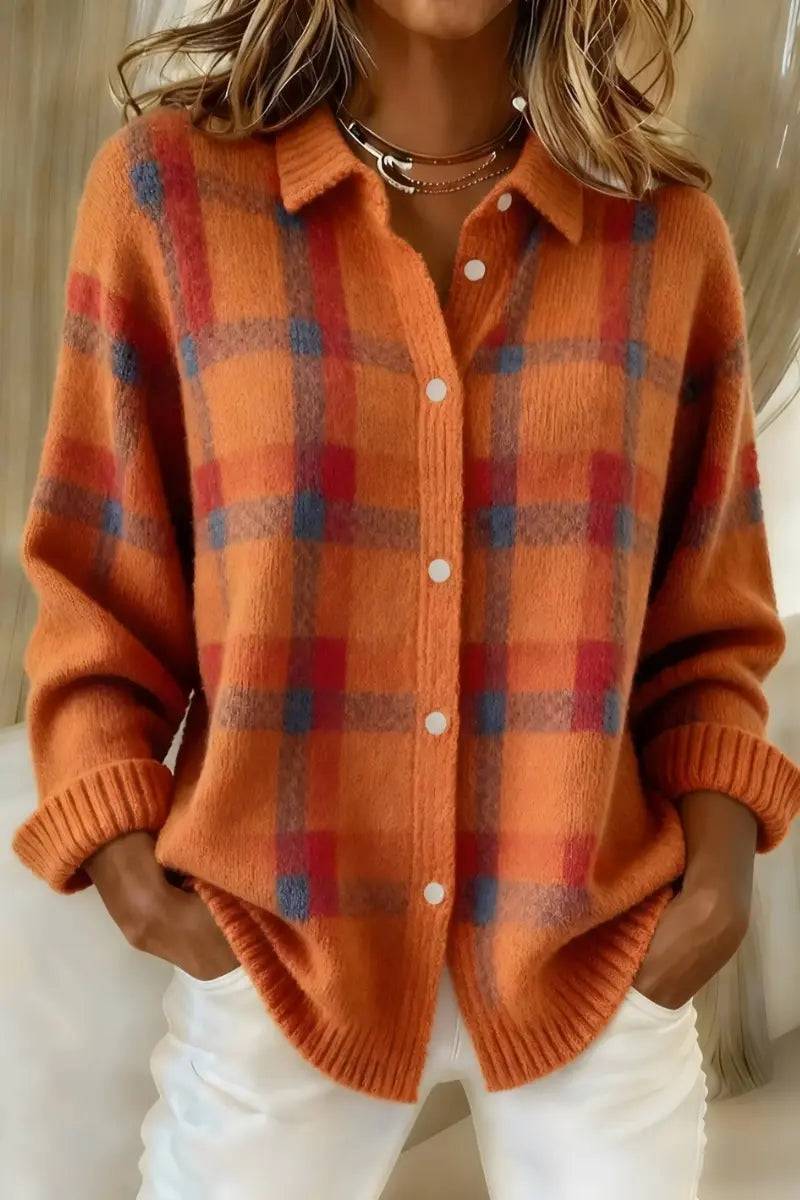 Cosette | Checkered Shirt Collar Cardigan