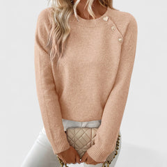 Eileen button-shoulder crew neck sweater in black, detail view