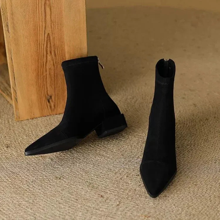 Delphine | Suede Pointed Ankle Boots