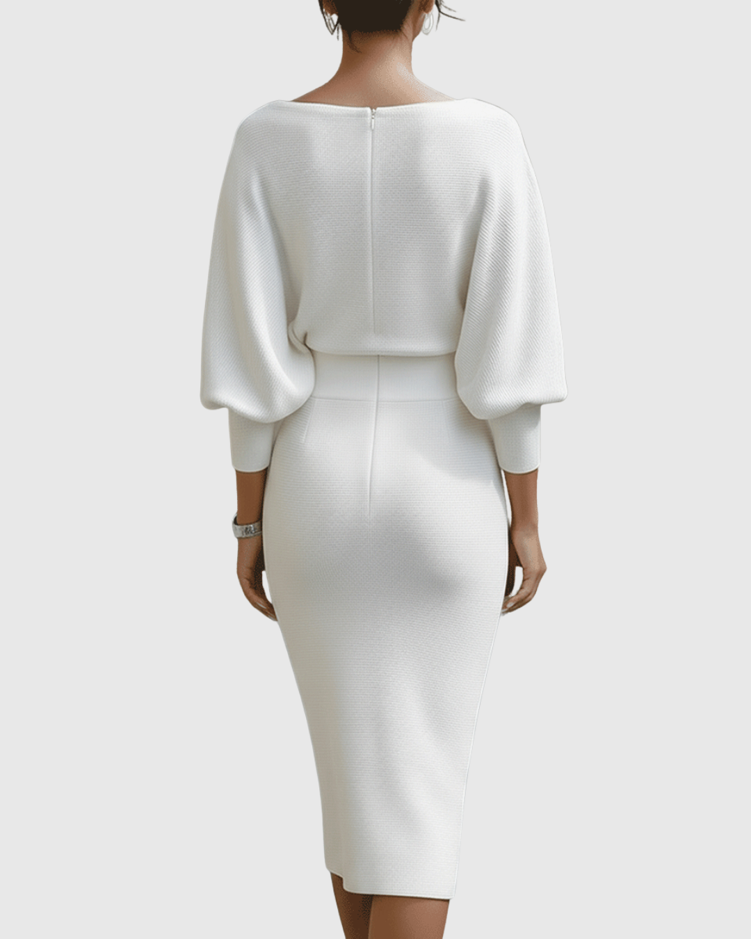 Ismeria | White Draped Batwing Midi Dress