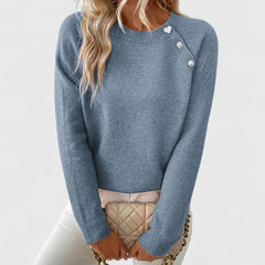Eileen button-shoulder crew neck sweater in blue