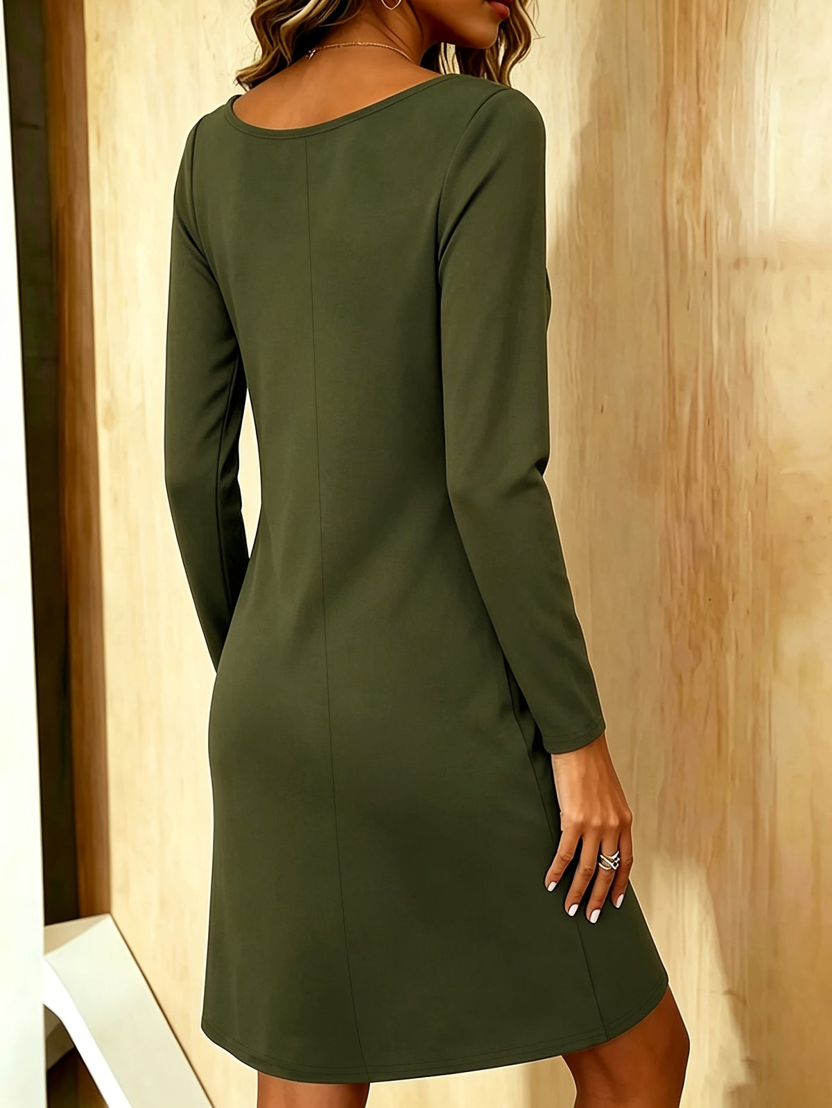 Grace cowl neck dress, close-up of the draped neckline