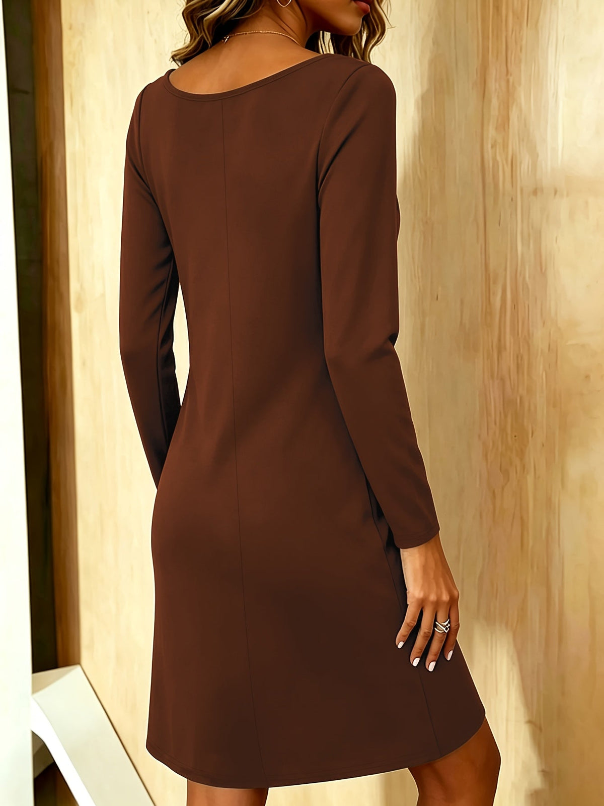 Grace long sleeve cowl neck dress, detail view