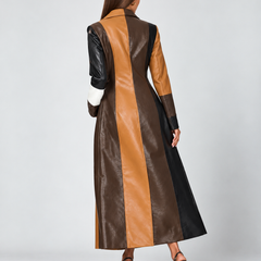 Deborah longline patchwork faux leather coat, back view