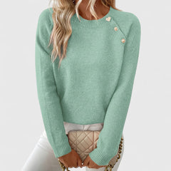 Eileen button-shoulder crew neck sweater in white, detail view