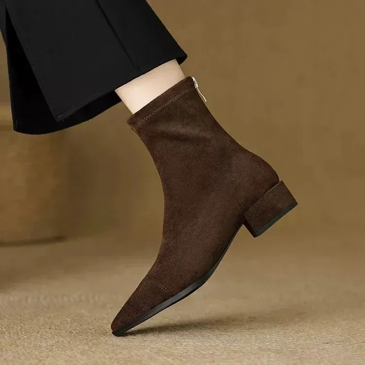 Delphine | Suede Pointed Ankle Boots
