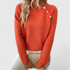 Eileen button-shoulder crew neck sweater in orange