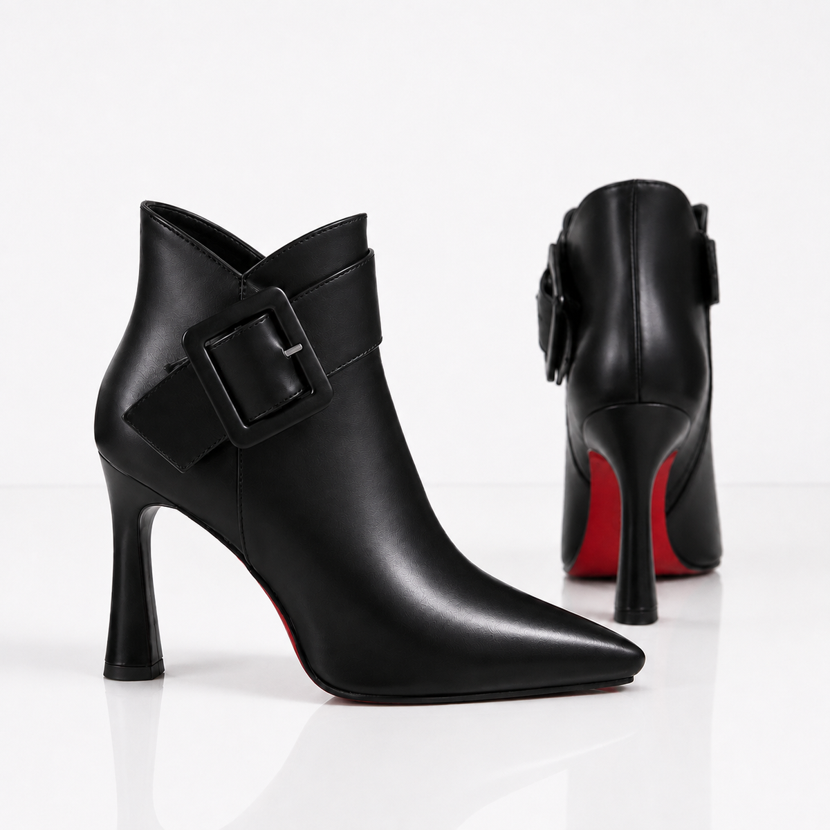 Margot leather buckle ankle boots in black