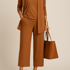 Roberta three-piece blazer, top and pants set in light brown
