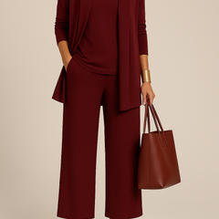 Roberta three-piece blazer, top and pants set in red