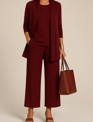 Roberta three-piece blazer, top and pants set in red