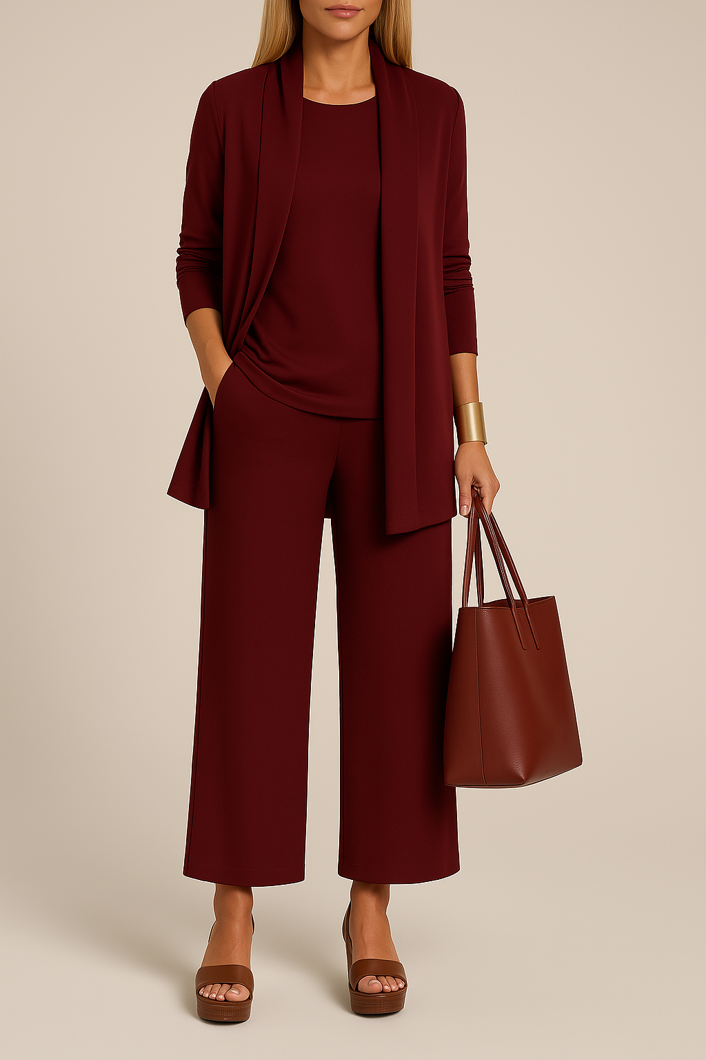 Roberta three-piece blazer, top and pants set in red