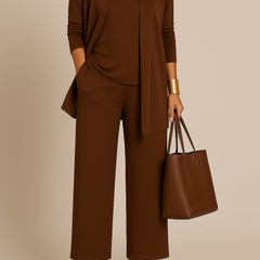 Roberta three-piece blazer, top and pants set in brown