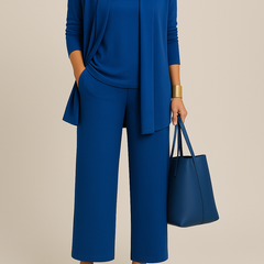 Roberta three-piece blazer, top and pants set in blue