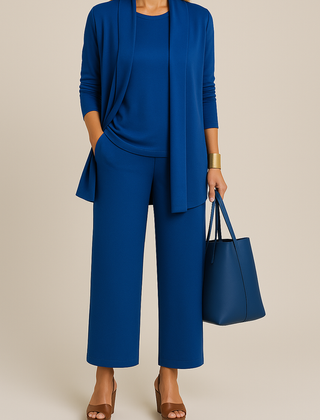 Roberta three-piece blazer, top and pants set in blue
