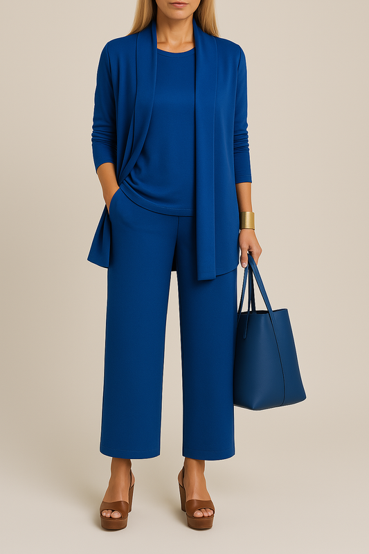 Roberta three-piece blazer, top and pants set in blue