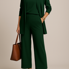 Roberta three-piece blazer, top and pants set in green