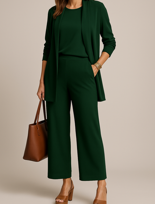 Roberta three-piece blazer, top and pants set in green