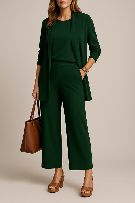 Roberta three-piece blazer, top and pants set in green