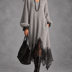Audrey lace trim sparkle knit dress in gray