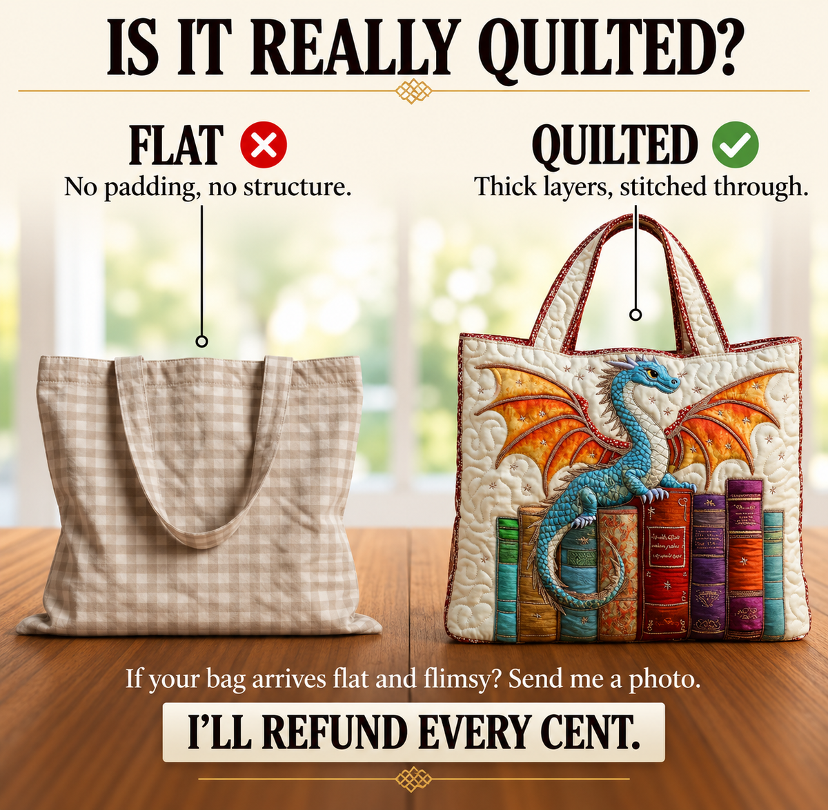 Quilted Bag - Emerald Dragon Book Guardian