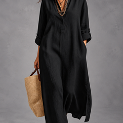 Margaret button-front maxi shirt dress in black