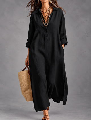 Margaret button-front maxi shirt dress in black