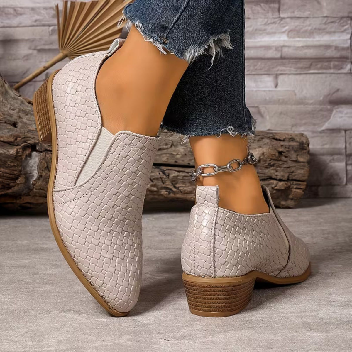Sienna pointed block-heel loafers in cream