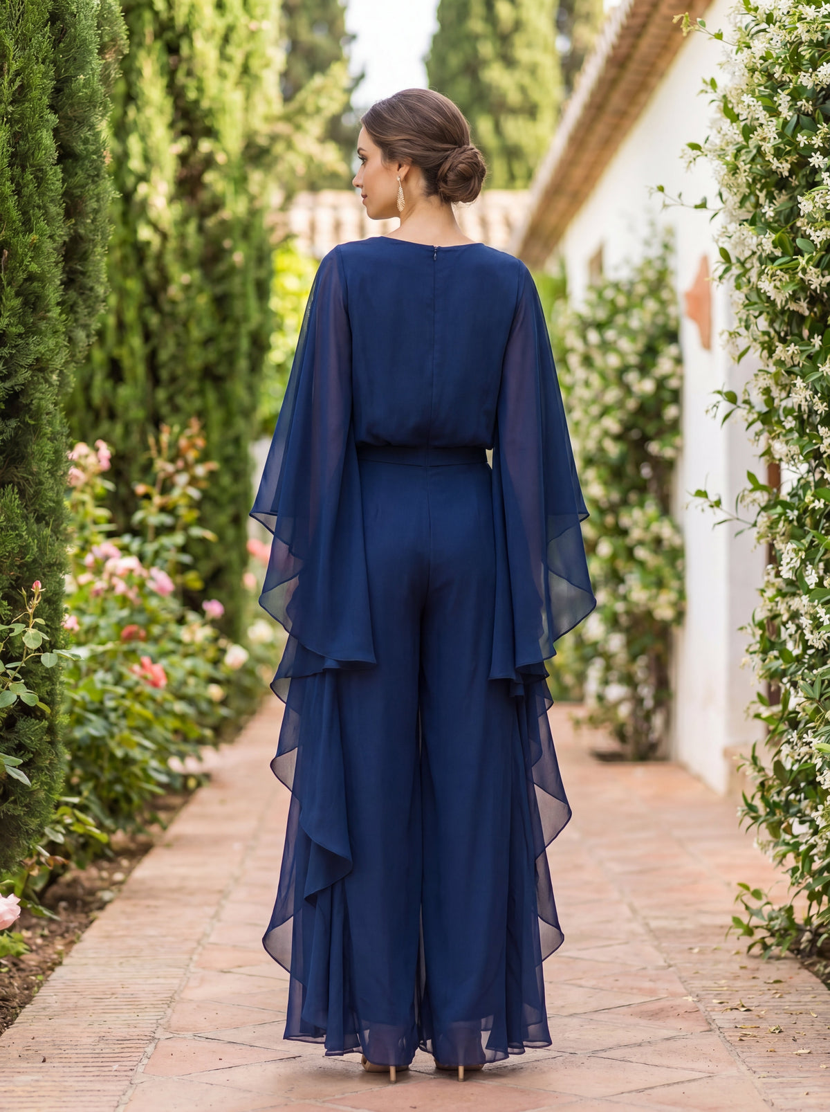 Lenorah chiffon set with ruffled bottom, styled