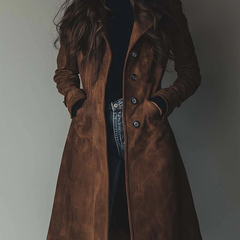 Sharon timeless trench coat in brown, front view