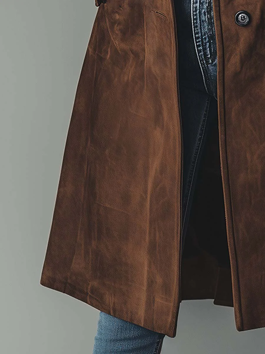 Sharon longline brown trench coat, hem detail