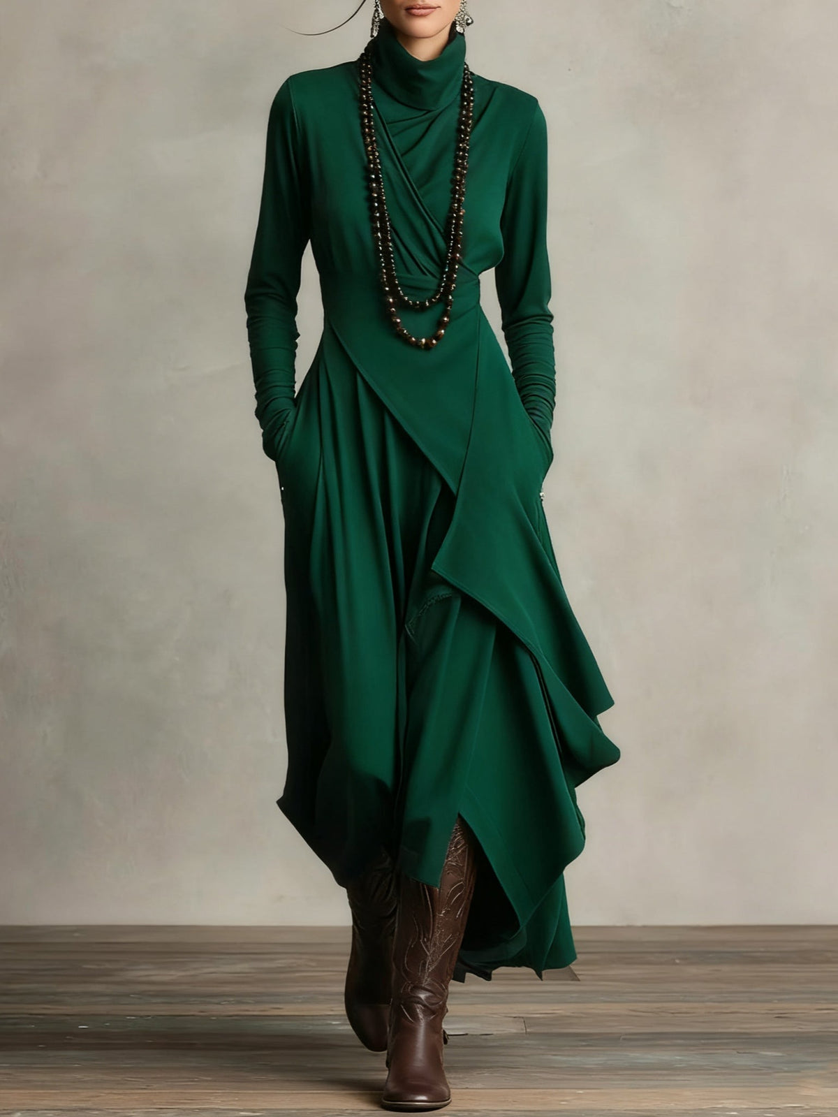 Marilyn | Draped Turtleneck Maxi Dress