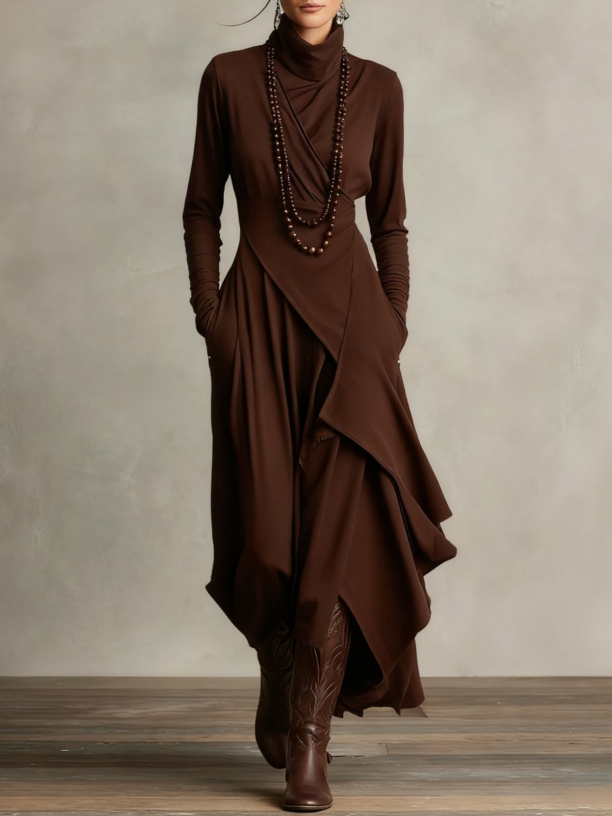 Marilyn | Draped Turtleneck Maxi Dress
