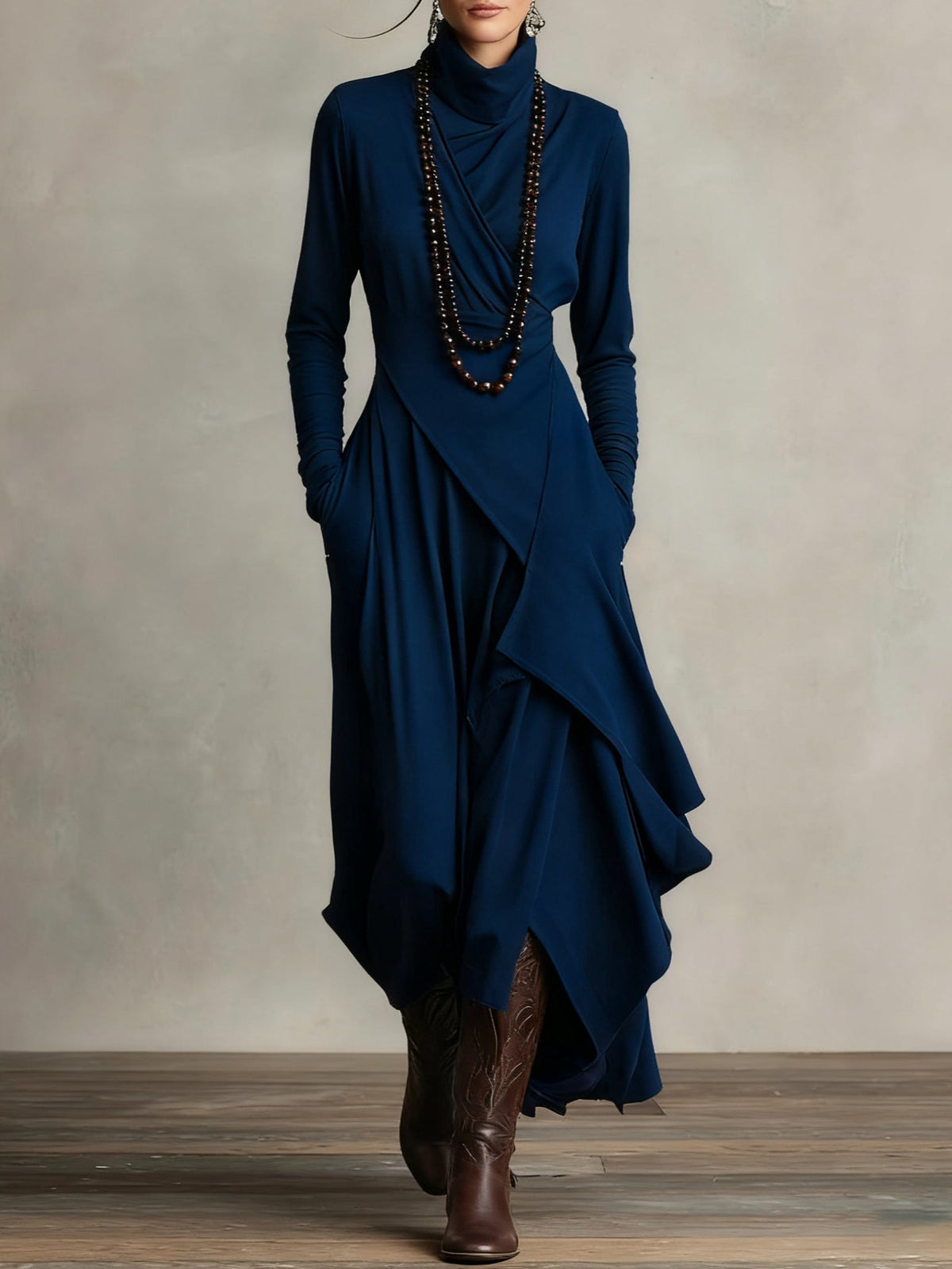 Marilyn | Draped Turtleneck Maxi Dress