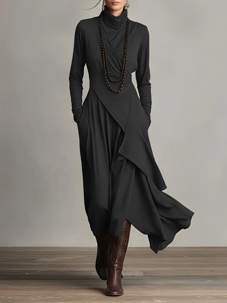 Marilyn | Draped Turtleneck Maxi Dress
