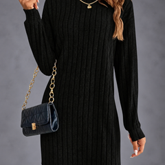 Isabella turtleneck sweater dress in black with gold accessories