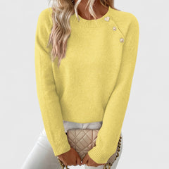 Eileen button-shoulder crew neck sweater in white, detail view