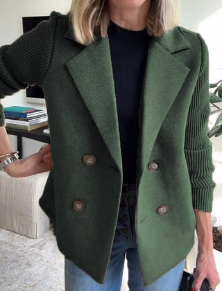 Arlene knit-sleeve double-breasted blazer in green