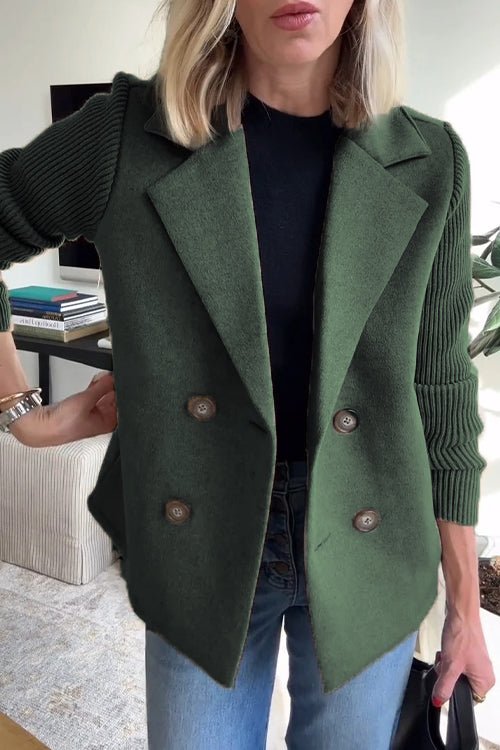 Arlene knit-sleeve double-breasted blazer in green