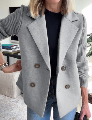 Arlene knit-sleeve double-breasted blazer in gray