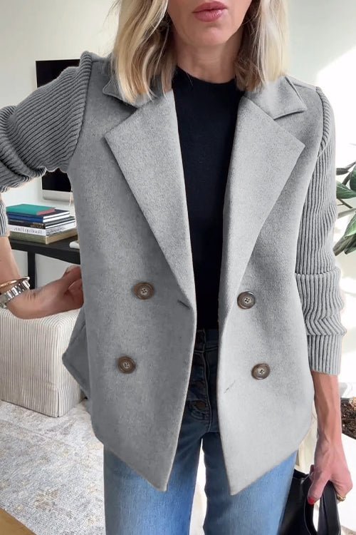 Arlene knit-sleeve double-breasted blazer in gray
